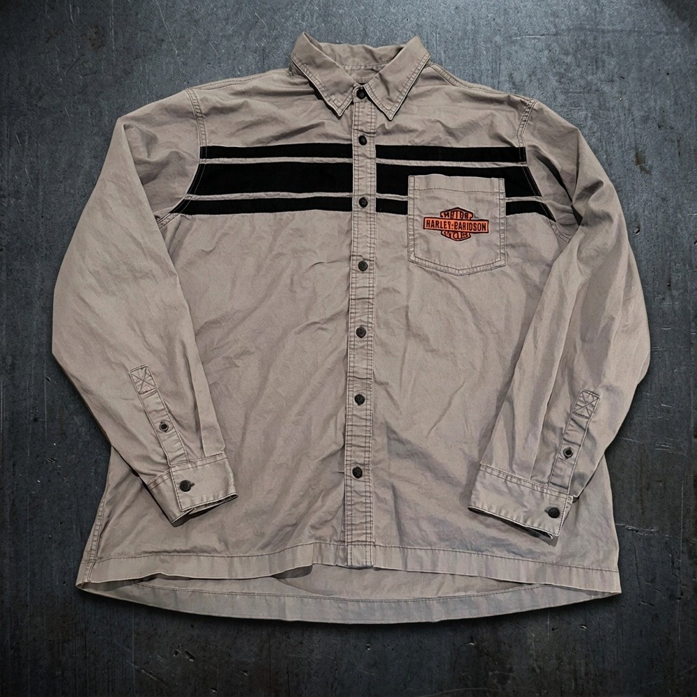 Harley-Davidson Mens Grey Long Sleeve Button Up Shirt 96007-22VM 2XL
